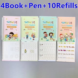 Copybook The new 4 Book/Set (with Free Pen+refills) Full English version Magic Calligraphy Copybook