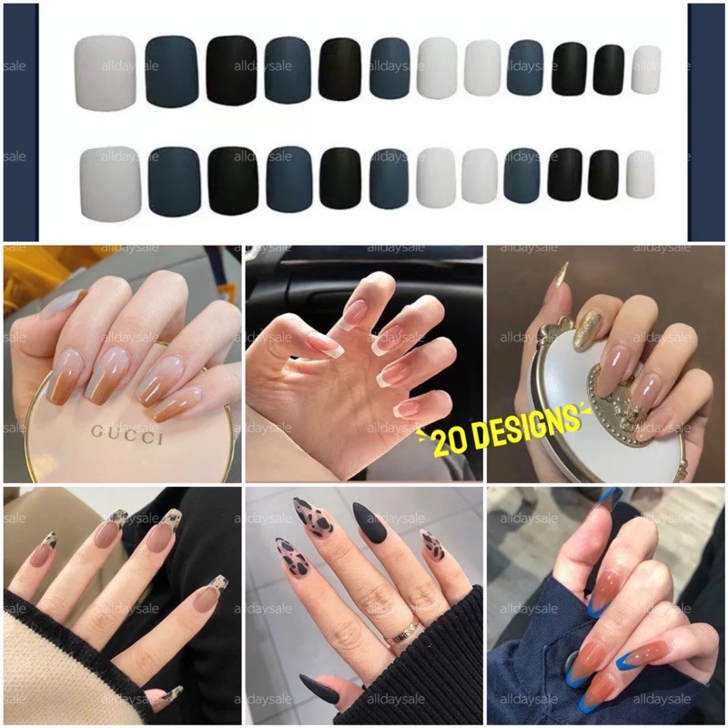 【FREE Glue+Gift】24Pcs Fake Nails Set With Glue French Finger Nail Art