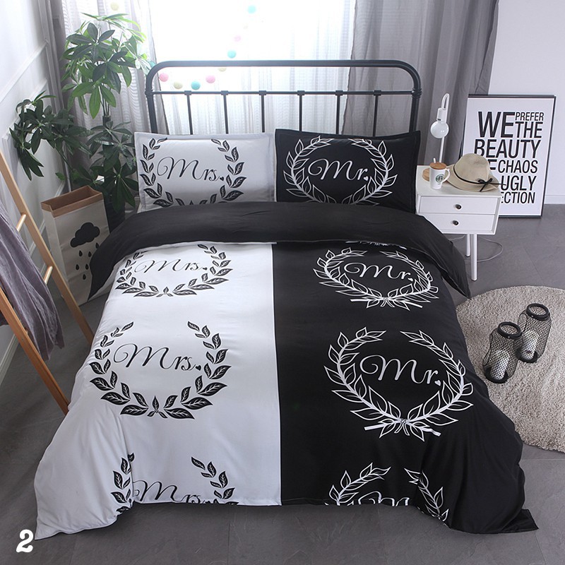 3pcs Black White Soft Bedding Sets Duvet Cover Bed Sheet Living Room Decor Shopee Philippines