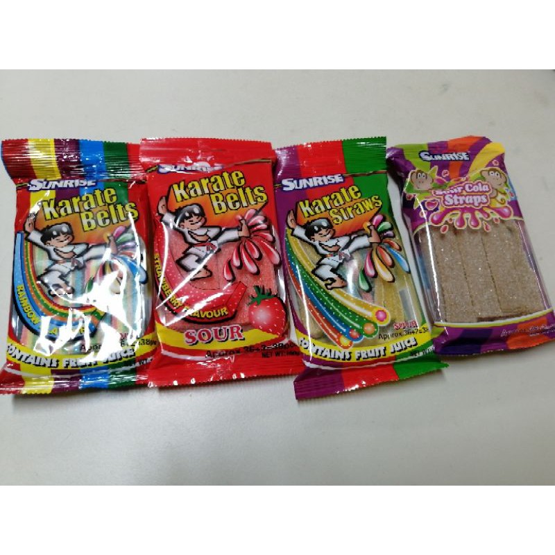 Sunrise Karate Belt Rainbow Strawberry Sour straw cola 38pcs Shopee Philippines
