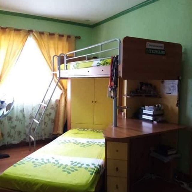2nd Hand Double Deck Single Bed With Cabinet And Study Table