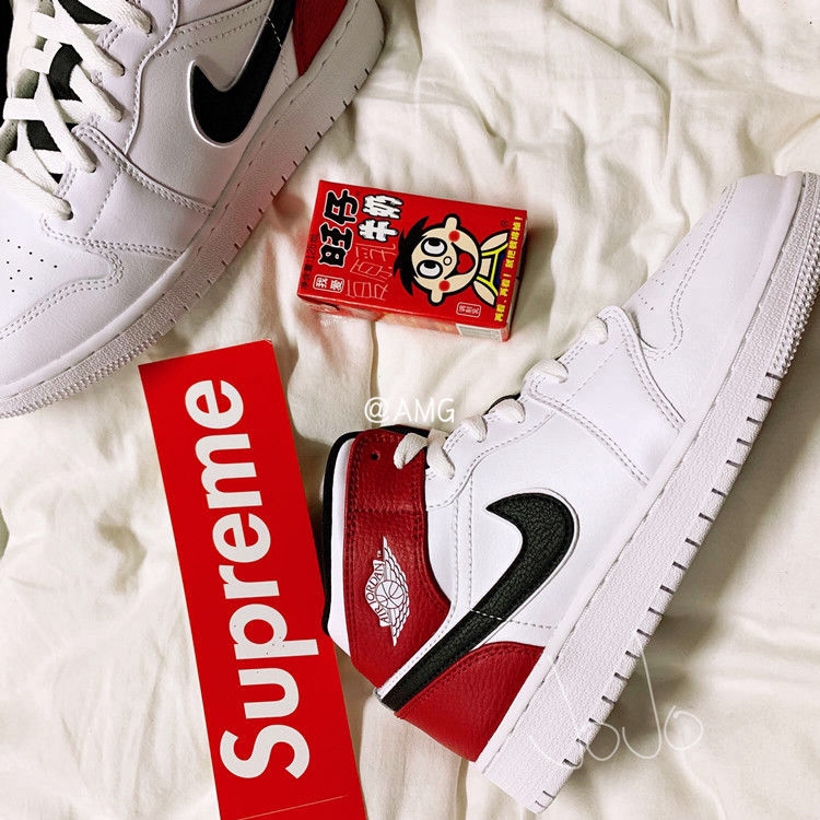 sneakers mid aj1 white black shadow retro basketball