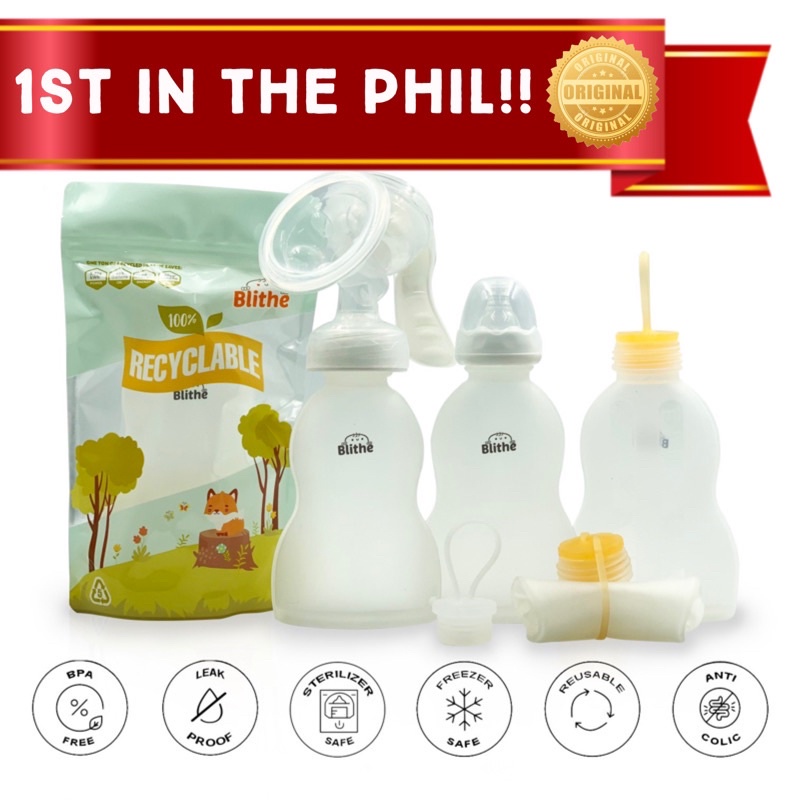 blithe 3-in-1 10oz baby bottle silicone milk storage bags w/ nipples ...