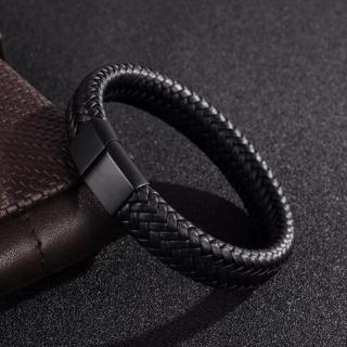 Men's Punk Black / Brown Braided Stainless Steel Leather Bracelet Magnetic Bracelet 18.5 / 22 / 20.5cm