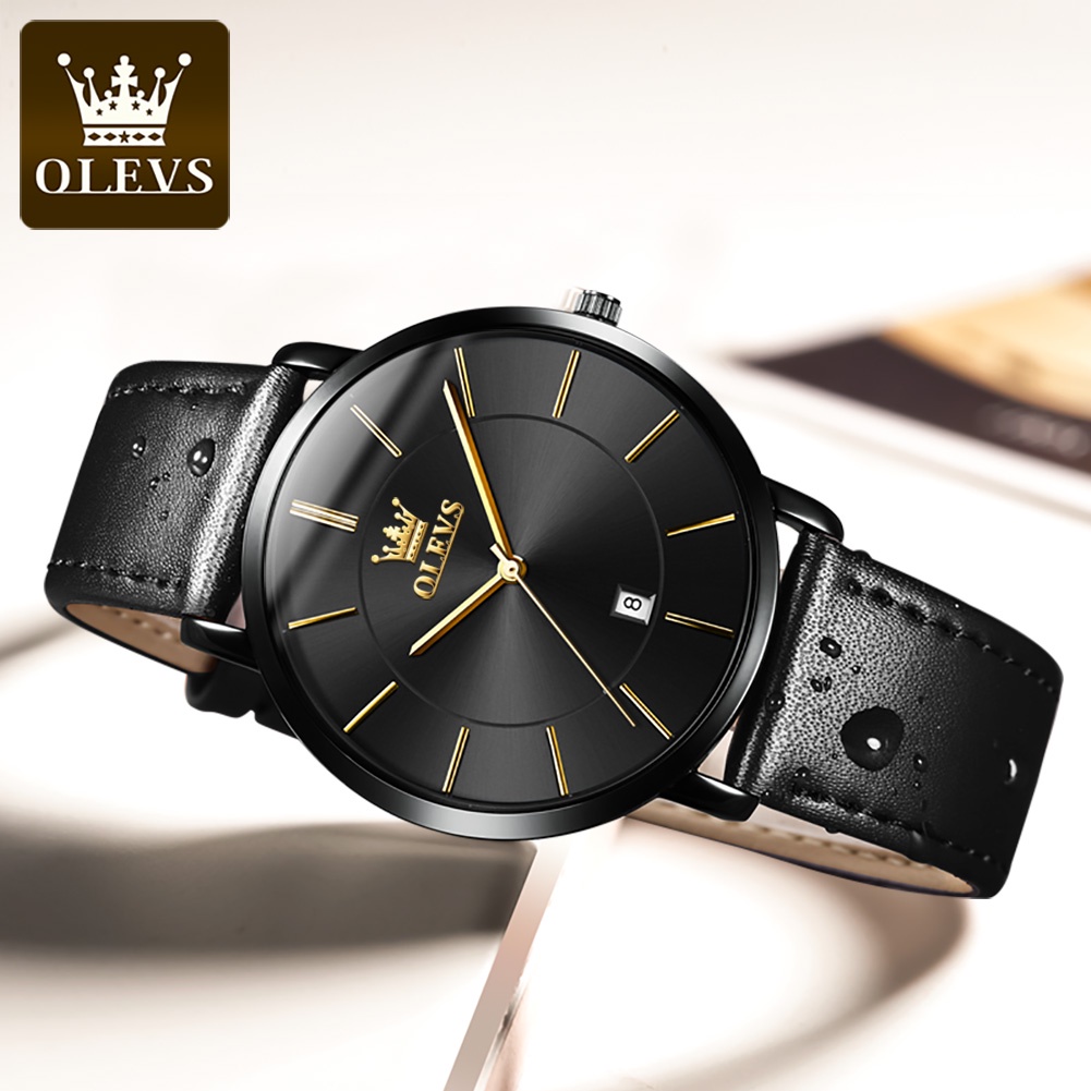 OLEVS Ultra Thin Watch For Men Waterproof Original Leather Strap  Balck/Brown Fashion Simple Mens Quartz Watches