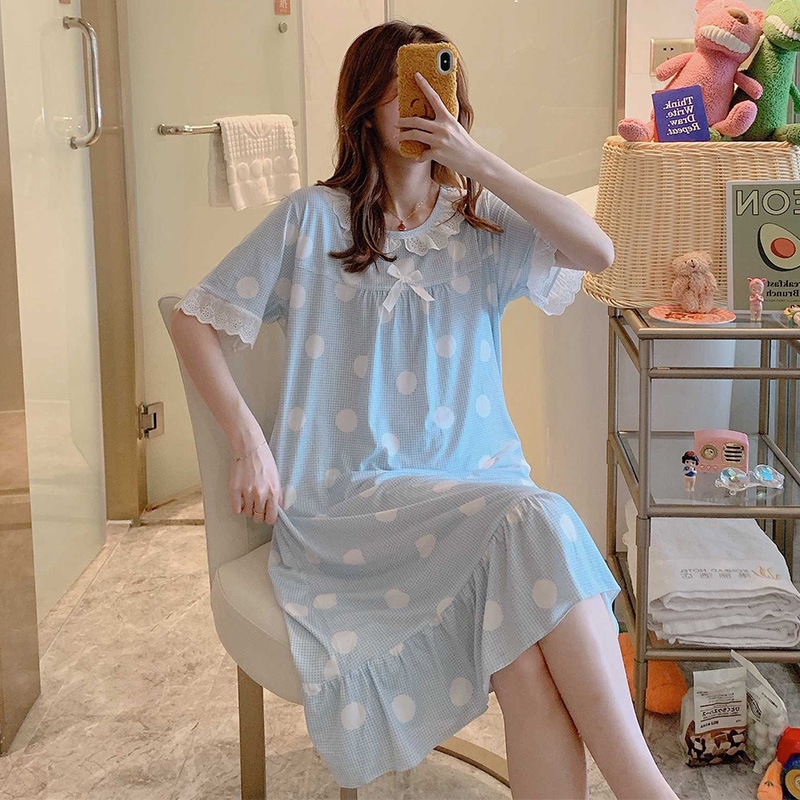 short sleeve long cotton nightgown