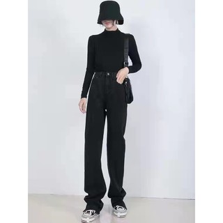 Womens Korean Jennie Non-stretch Highwaist Straight cut Tiktok Baggy ...