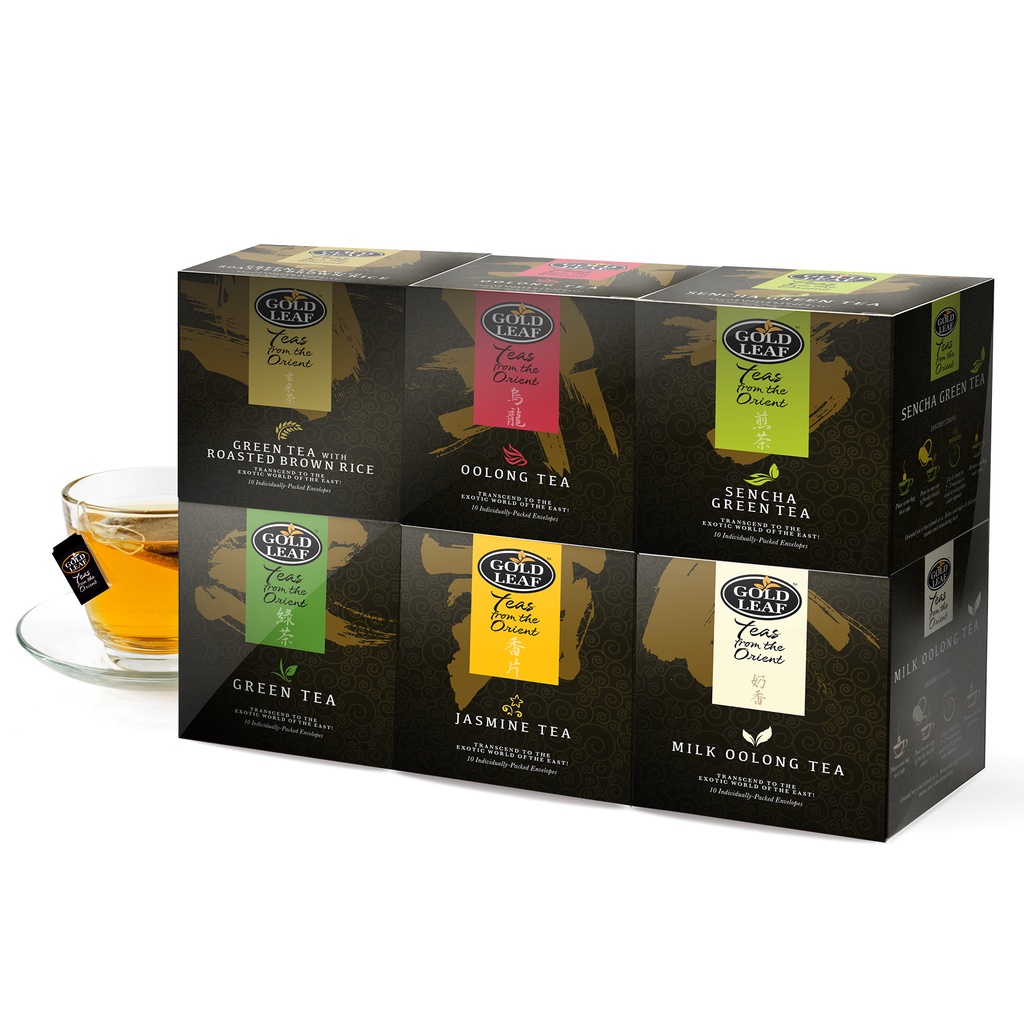 60 Teabags Gold Leaf Oriental Teas Collection (Green, Jasmine, Oolong