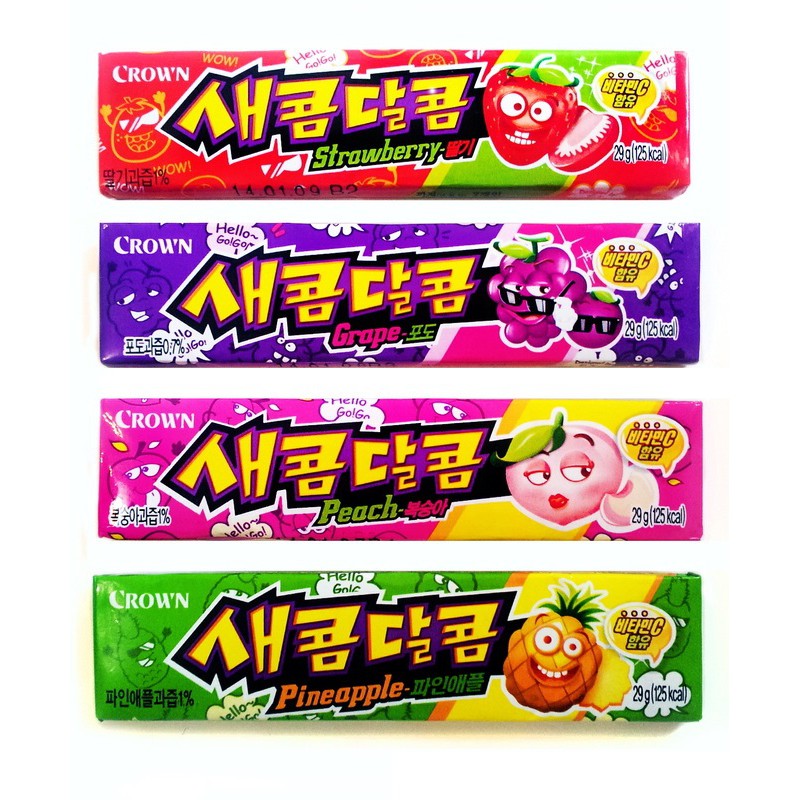 Crown Saecom Dalcom Peach & Strawberry&Grape soft Candy 29g | Shopee ...