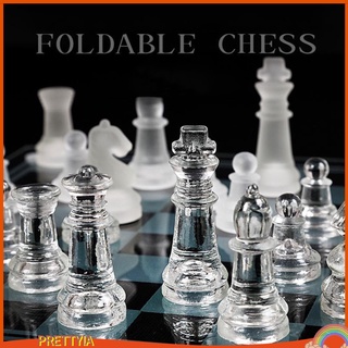 [PRETTYIA] Glass Chess Set Elegant Pieces and Glass Board Game Frosted Clear Collector Gift