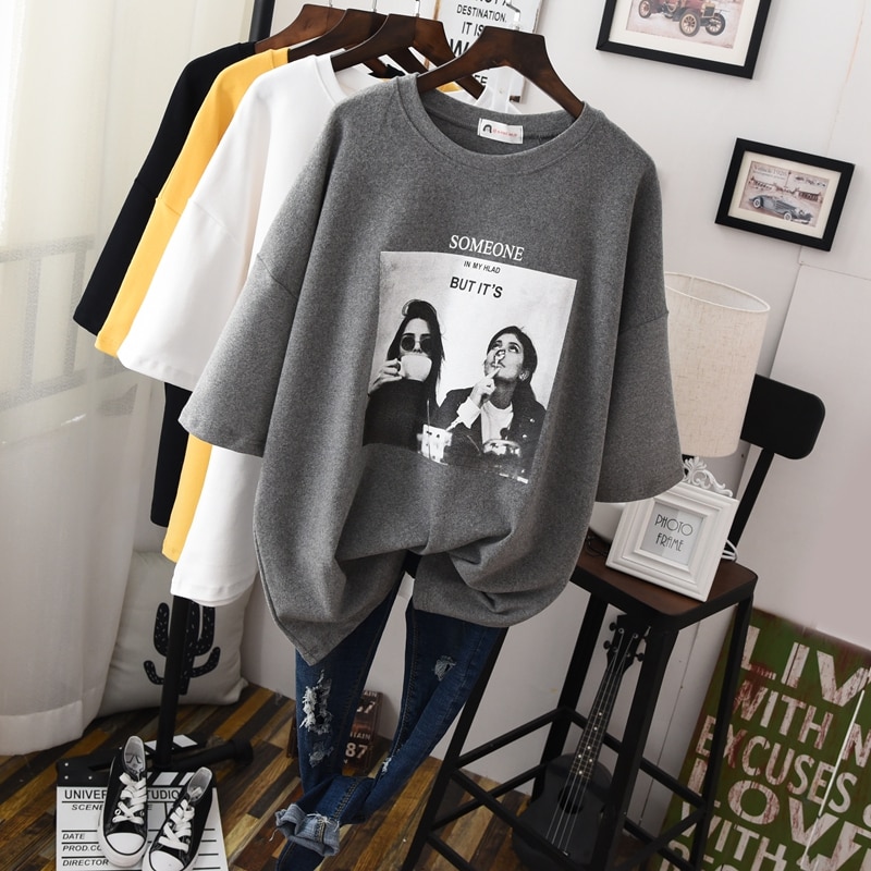 Thick Oversized T Shirt Women 2019 Solid Print Cotton Casual Tee Top Unisex Hip Hop Streetwear Shopee Philippines