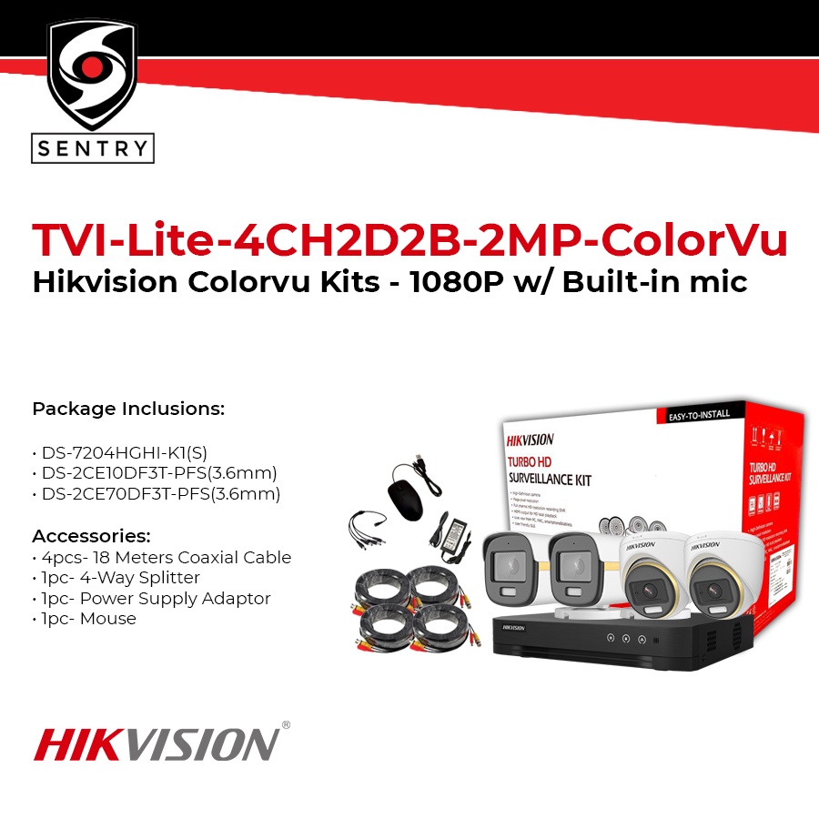 Hikvision CCTV Package TVILite4CH2D2B2MPColorVu Kits 1080P w