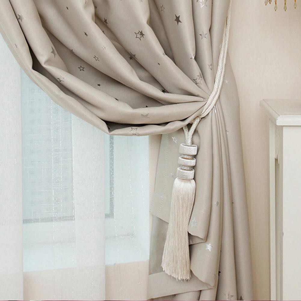 2pcs Stars Gold Stamp Blackout Curtains With Hooks Balcony Windows