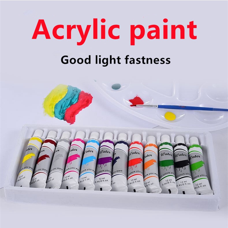 12 Colors acrylic Painting set watercolor acrylic paint Tube NonToxic