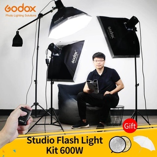 Godox 600Ws Strobe Studio Flash Light Kit 3pcs 200Ws Photographic Lighting - Strobes + Light Stands + Triggers + 50*70cm