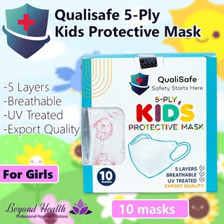 Qualisafe 5-Ply Kids Protective Mask for Girls  [10pcs] KN95 Mask For Kids Girls 100% Export Quality