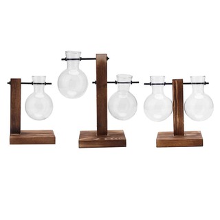 Macrorun Vintage Desktop Bulb Glass Vase Bonsai Flowers Plant Rack with Wooden Stand and Metal for #6