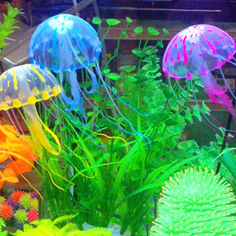 【Fast Delivery】 Soft Colorful Silicone Aquarium Artificial Jellyfish Fluorescent Floating jelly 【Veemm】 #4