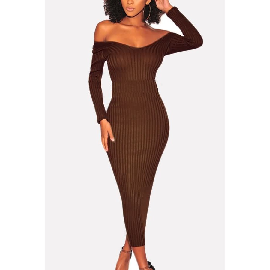 off the shoulder ribbed maxi dress