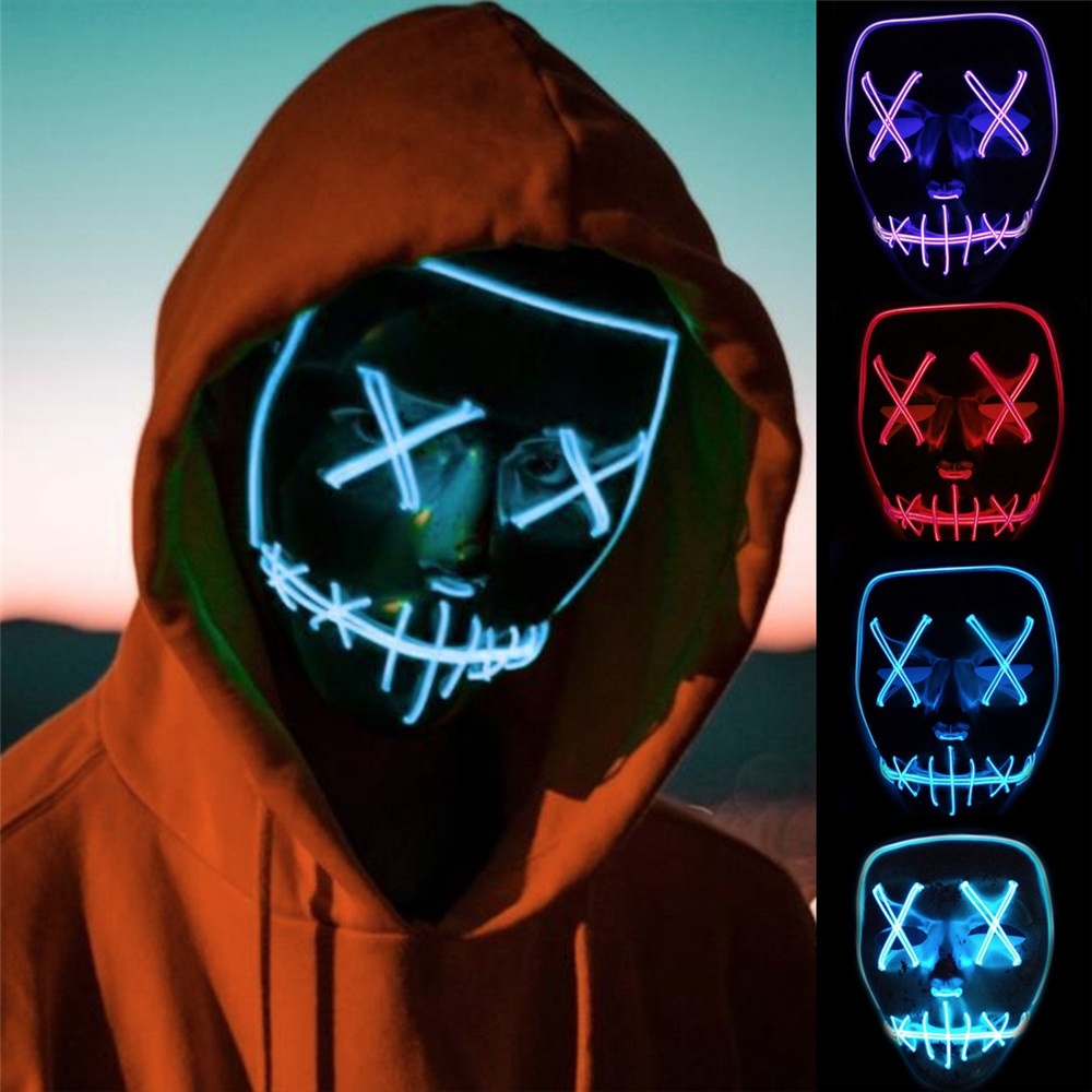 Halloween Purge Mask Light Up Neon (Multiple Colours) My Festival