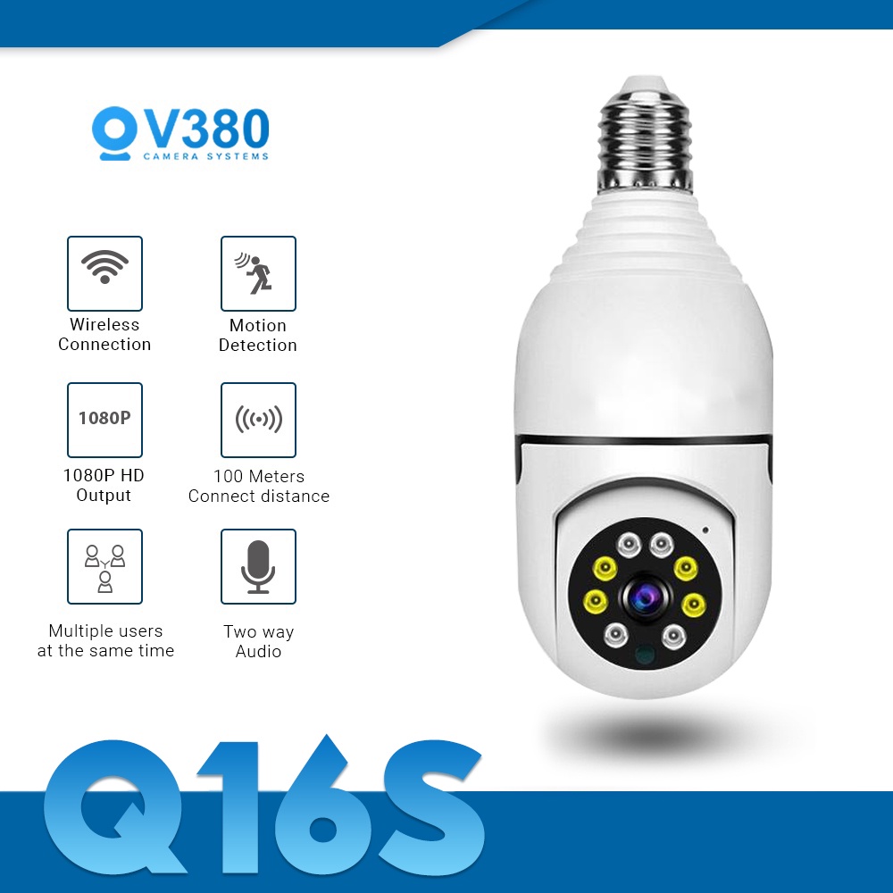 Q16S V380 Pro BULB PTZ Camera Auto Tracking Night Vision 1080p Wireless