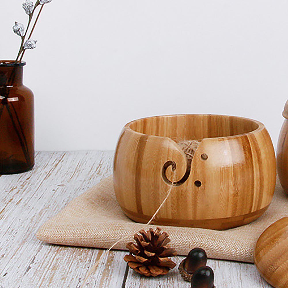 BCMRUN Bamboo Yarn Bowl,6.1x3.7 Inch Knitting Bowl Holder with