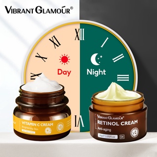 VIBRANT GLAMOUR Naturals Retinol Cream + Vitamin C Face Cream Set Whitening Anti-Aging Facial Moisturizer Anti-wrinkle Reduce Freckles Fade Dark Spots Repair Skin Care 2pcs