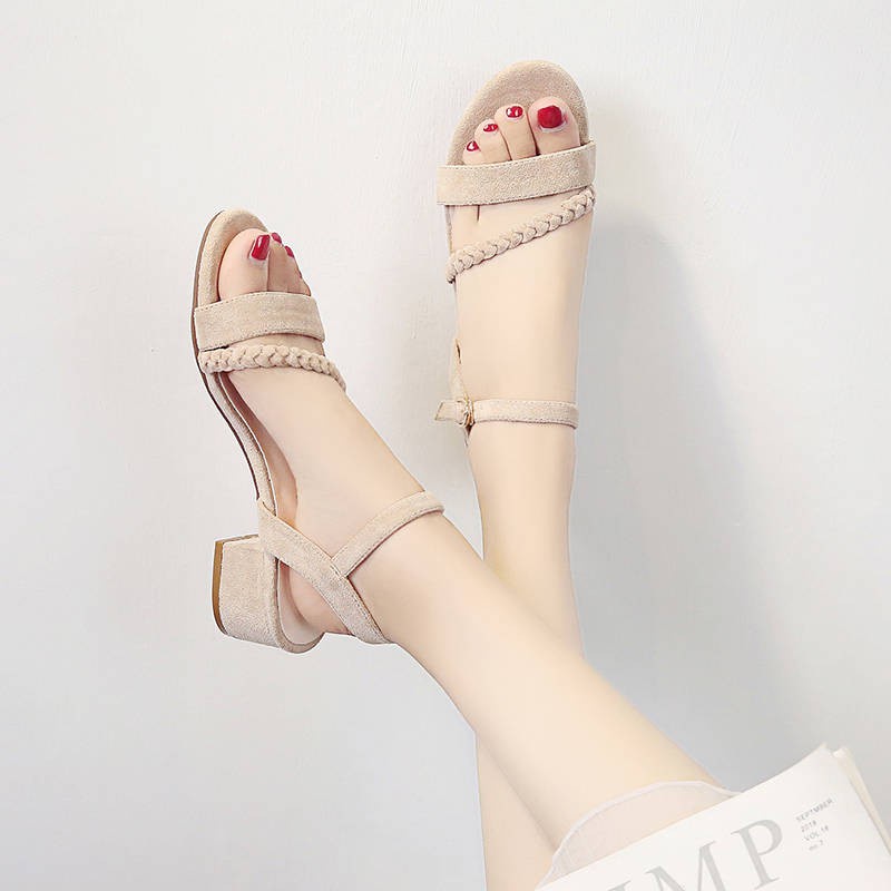 B Block Heel Sandals B Sandals Female Summer Girls Low Heeled High Heeled Shoes Small Fresh One Word Buckle Thick Heel Shoes Student Super Fairy Net Red Women S Shoes Shopee Philippines