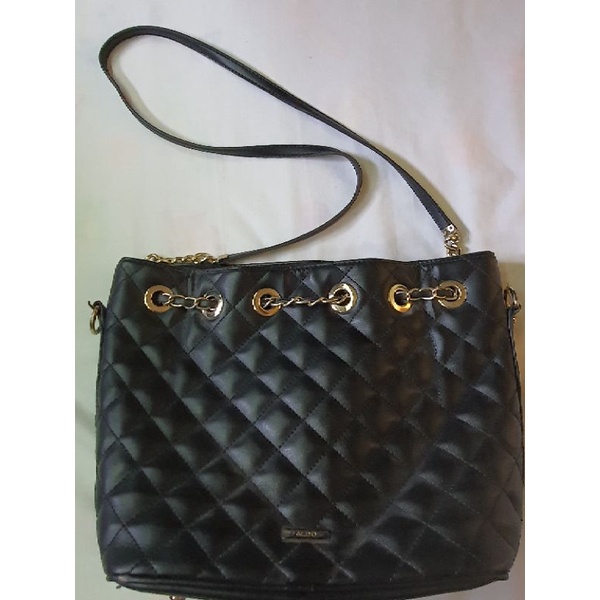 Authentic ALDO Black Quilted Bucket Shoulder Bag (preloved) Shopee
