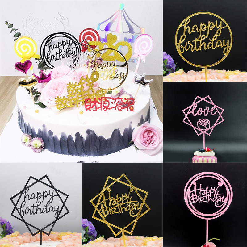 Happy Birthday Acrylic Cake Topper Golden Silvery Letters Cupcake Decor ...