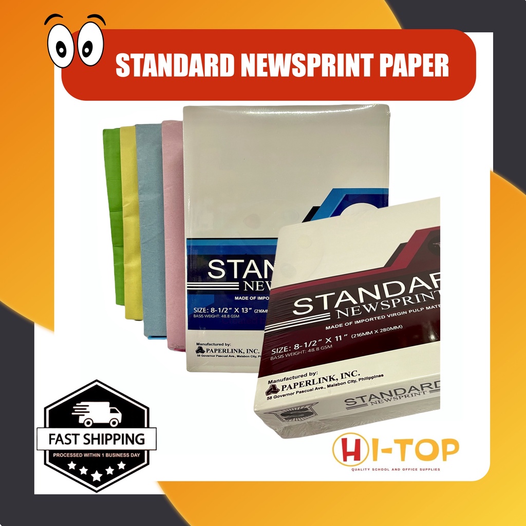 Newsprint Paper Colored l Long & Short l 480 Sheets l 48.8GSM l Sold per Ream (480 Sheets