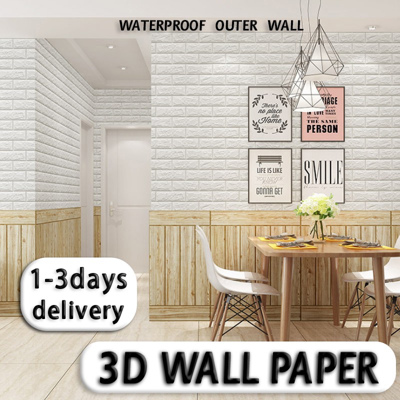 3D WallPaper Wall Stickers PE Foam Brick DIY Waterproof No smell 100%  safety PVC adhesive wall decor | Shopee Philippines