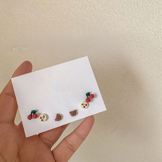 6Pcs/lot 925 Silver Cute Cherry Bear Earrings for Cute Lovely Girls #9