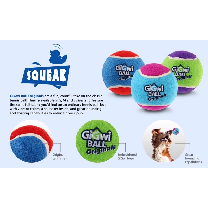 Gigwi 3 Pack Tennis Ball Squeak Dog Toy Fetch Toy #4