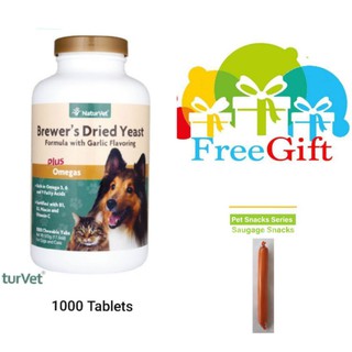 Exp:Feb 2024 / 1000 Tablets Tab NaturVet Brewers Dried Yeast Formula With Garlic Flavoring Plus Omegas / Dogs & Cat