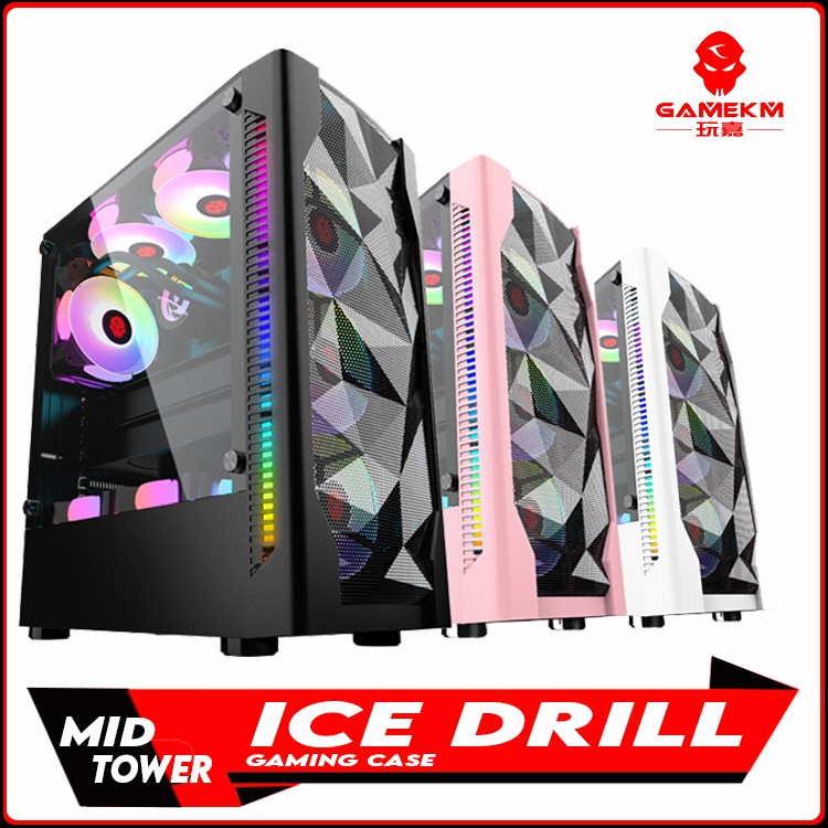 Gamekm Ice Drill Mid Tower Gaming Case Diamond MESH BLACK 