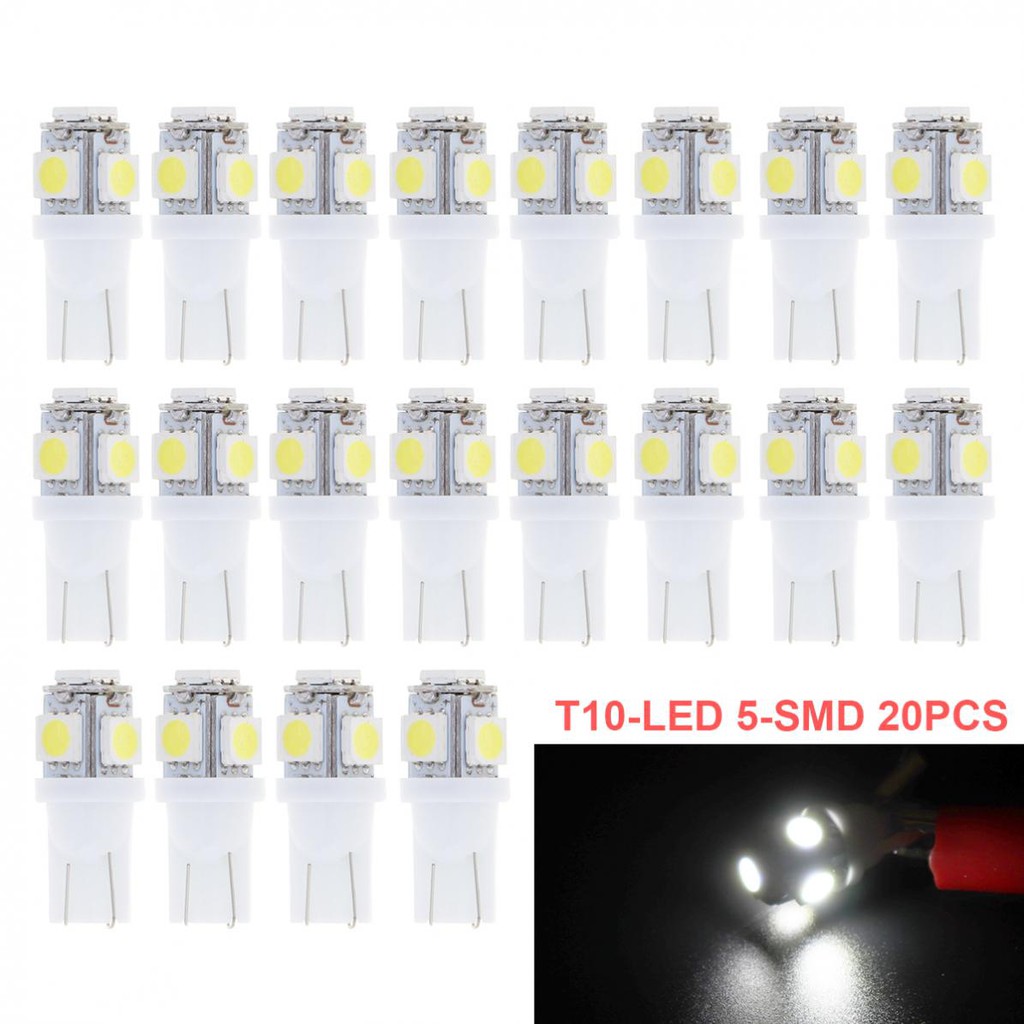 10 PCS T10 Wedge Car Side 5 SMD LED Light Bulbs Lamp 5050 W5W 2825 158 192 194