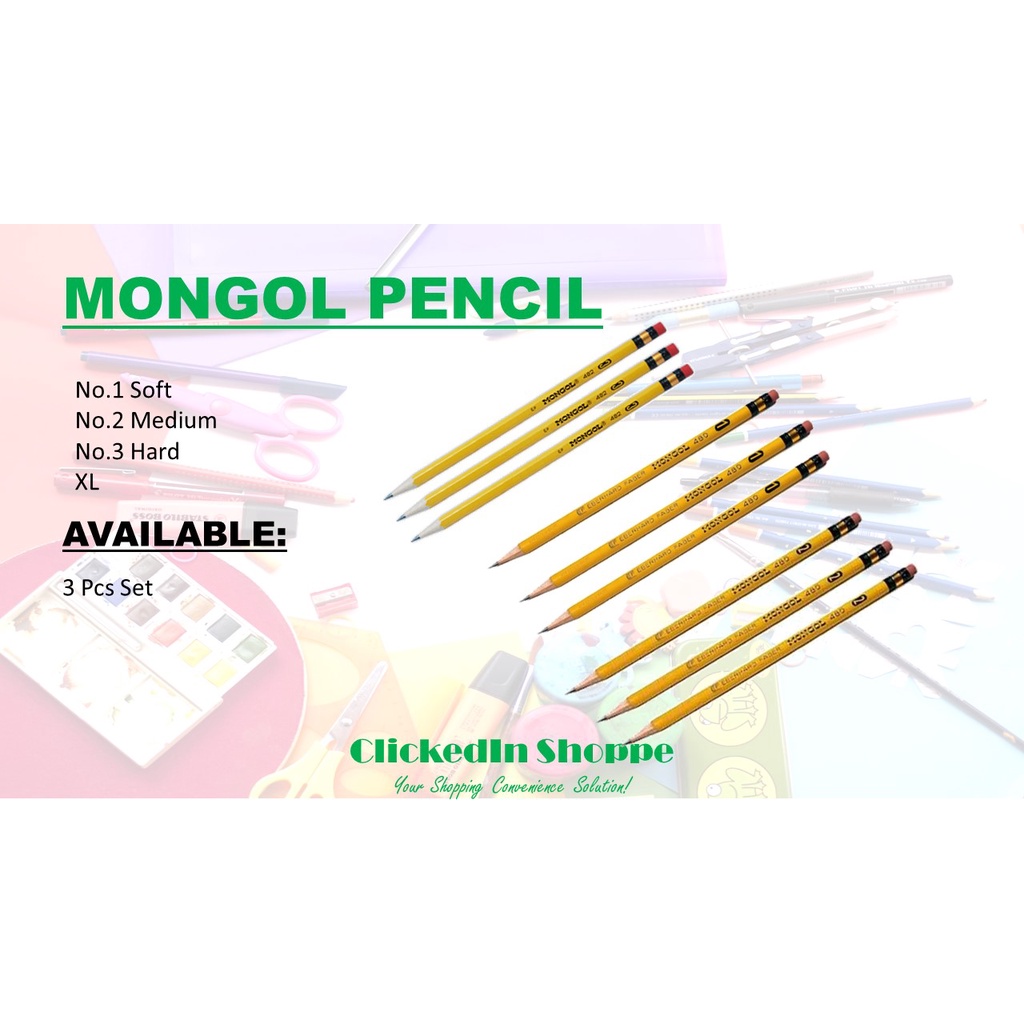 Mongol Pencil No.1 No.2 No.3 XL Original 3 Pcs Per Set School Supplies ...