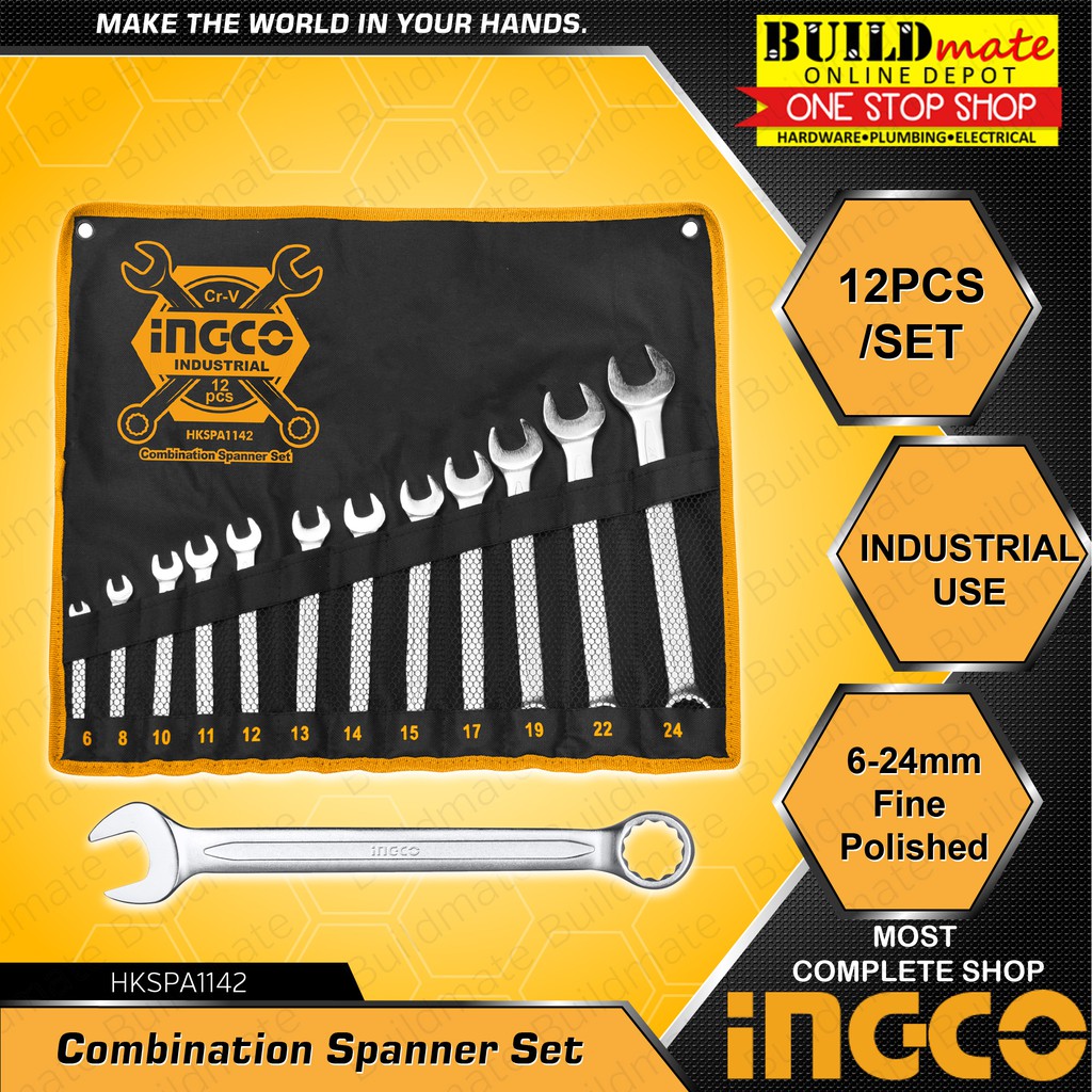 INGCO Combination Spanner Wrench Set 12PCS/SET HKSPA1142 •BUILDMATE