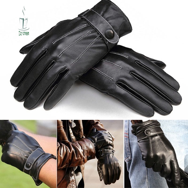 mens warm black leather gloves