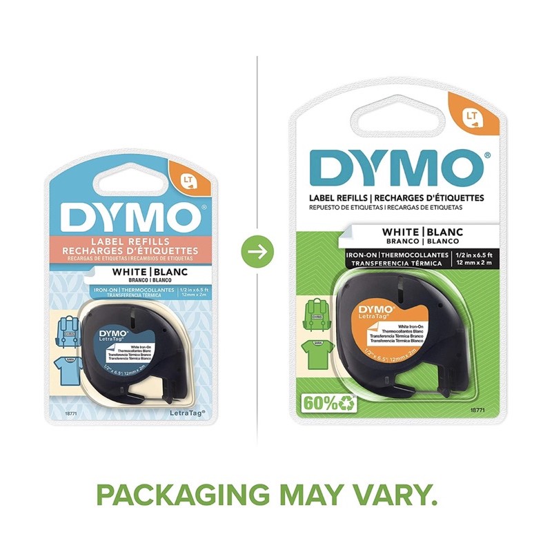 Original DYMO LT Label Sticker IronOn Fabric Label, Black on Clear