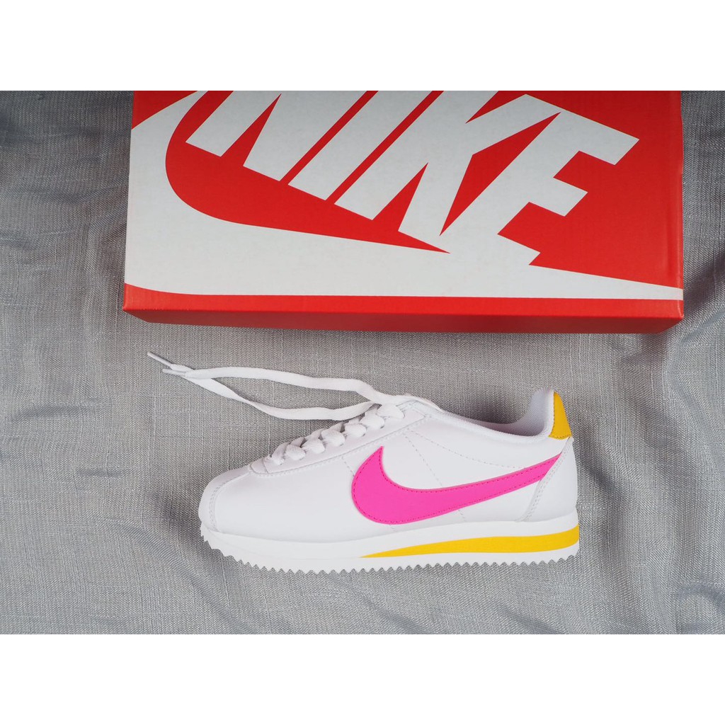 nike cortez pink and yellow