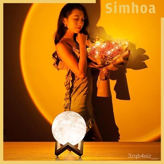 ㊫[SIMHOA] Projection Lamp Three-Color Nightlight LED Moonlight with Wooden Stand