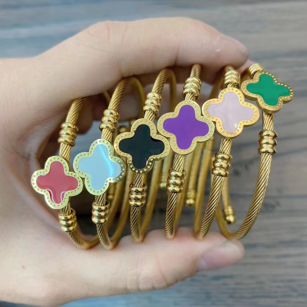 18K Golden stainless Steel Vca Four leaf clover Adjustable Bangle ...