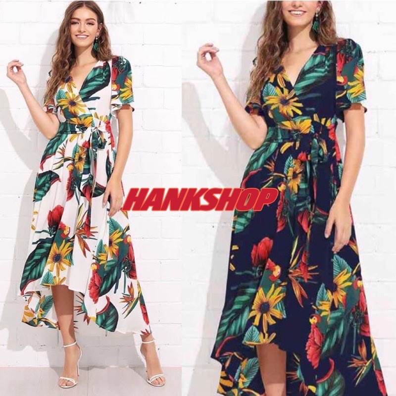 BLUE WHITE Floral Party Womens Dress Casual maxi semi Hawaiian Boho Overlap  Elegant Bodycon Dress | Shopee Philippines