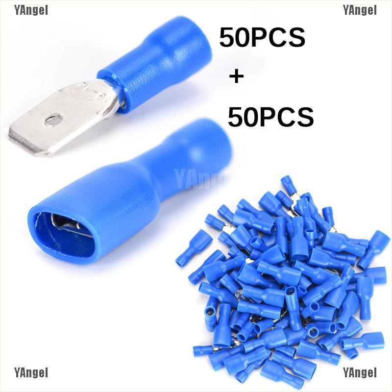 【Angel】100x Female&Male Spade Insulated Connectors Crimp Electrical Wire Terminal Blue