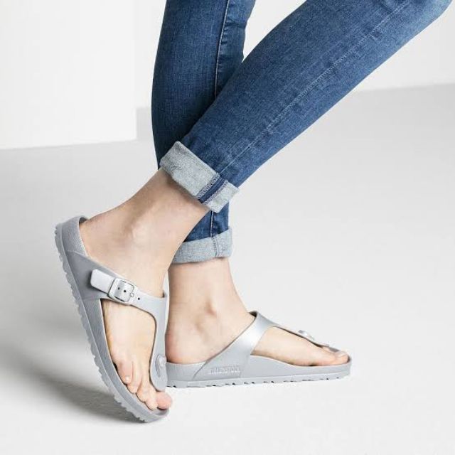 silver birkenstocks gizeh