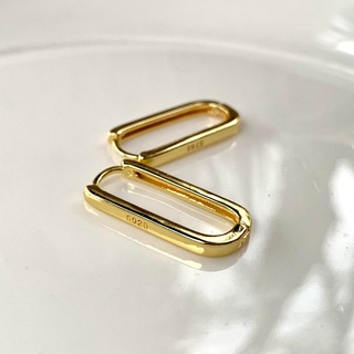 Elvi Luna Simple and Minimalist Geometric Rectangular Oval Hoop 925 Silver Gold Plated Earrings
