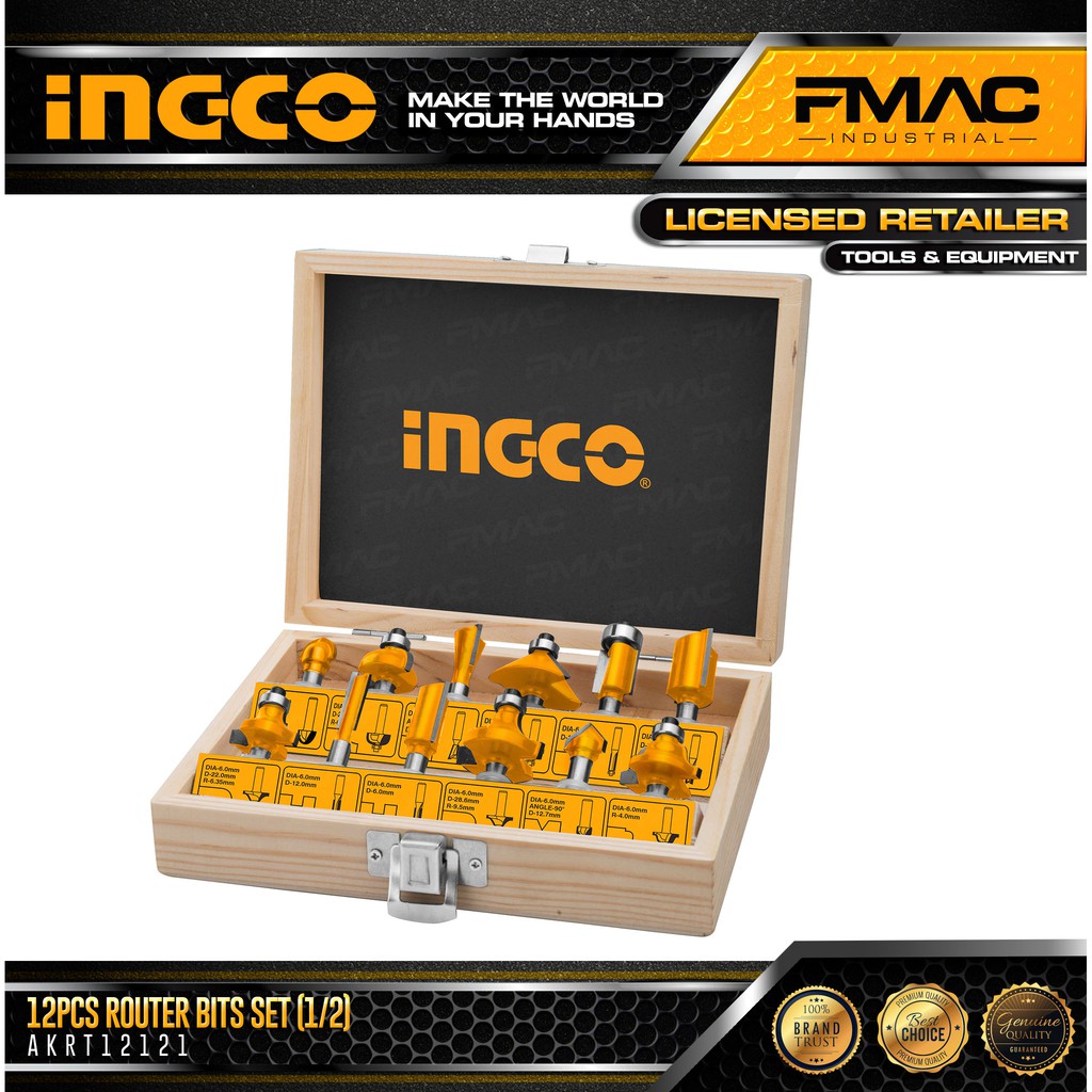 Ingco 12pcs Router bits set (1/2) AKRT12121 Shopee Philippines
