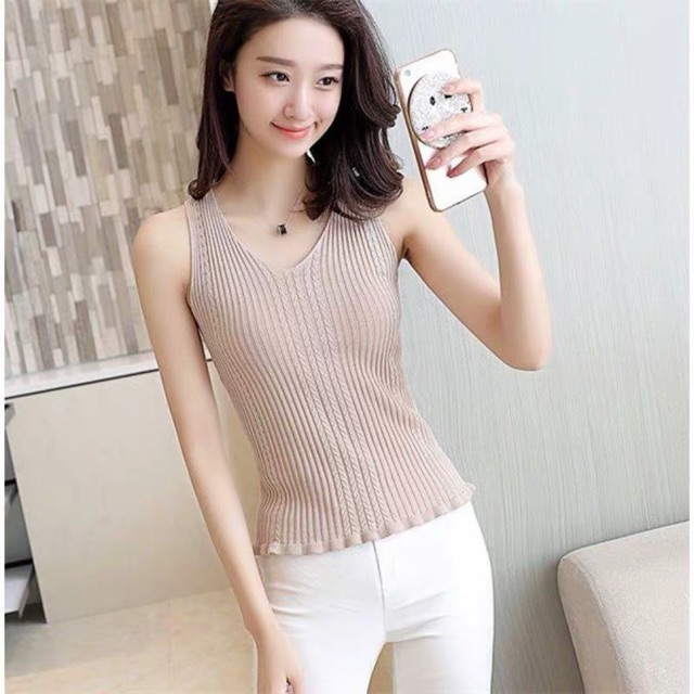 Korean knitted sleeveless Top #8829 | Shopee Philippines